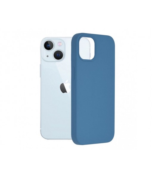Husa iPhone 13 mini, SIlicon Catifelat cu interior Microfibra, Albastru Marine
